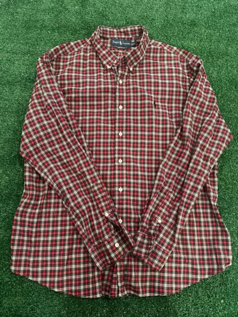 Polo Ralph Lauren Shirt Mens XXL Plaid Custom Fit Button Up Casual Dress Red