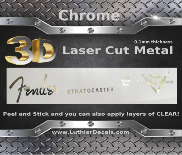 Fender Stratocaster Guitar Headstock Decal Sticker Restoration 3D metal Logo M39