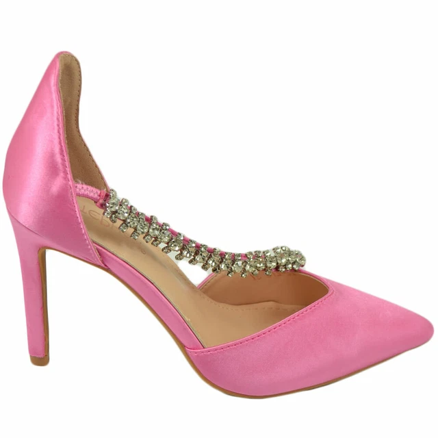 SCARPE DECOLLETE DONNA elegante punta in raso fucsia tacco 10