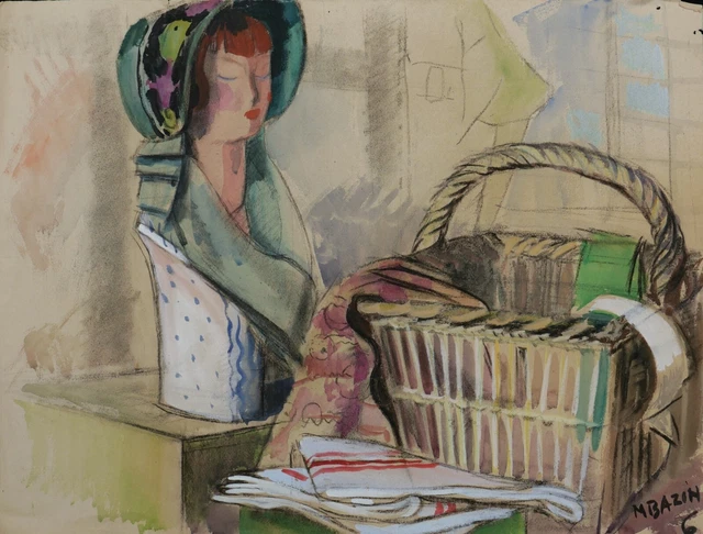FRANZÖSISCHE ZEICHNUNG AQUARELL Gouache art déco Natur Toten Mode Frau ...