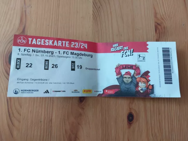 Used Sammler Ticket 2023/24 2.Bundesliga 1.FC Nürnberg vs 1.FC Magdeburg