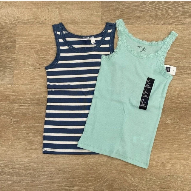 Set of Gap Kids Girls Lace Trim Tanks Mint and Blue Striped S (6-7Y) New