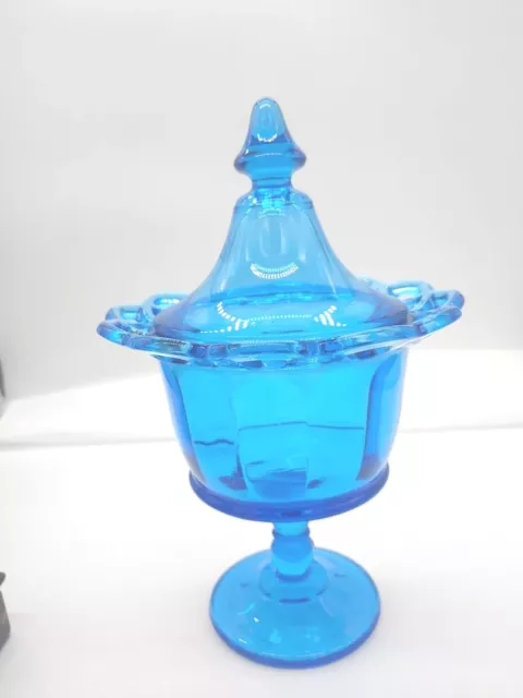 Imperial Glass Candy Dish Cobalt Blue Glass Lidded With Lacy Pattern Edge