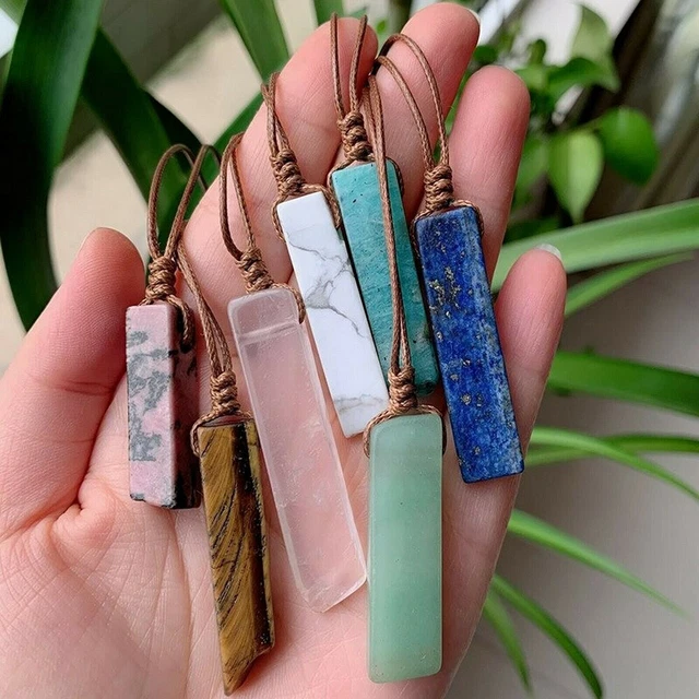 Multi Gemstone Natural Stone Energy w/Rope Chain Necklace Chakra Crystal Pendant 2