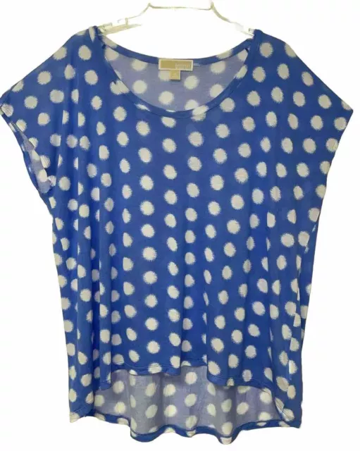 Michael Kors Blue White Polka Dot Short Sleeve Hi Lo Top Size XL