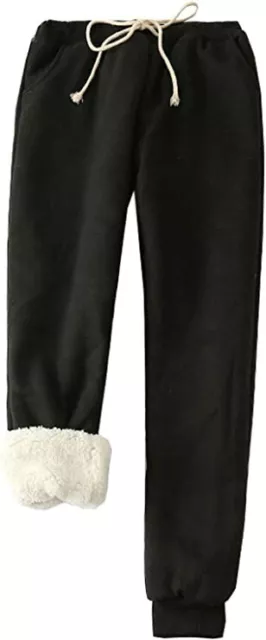 Flygo Women's Winter Warm Fleece Joggers Pants Sherpa Lined Black Large