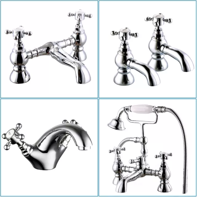 Bathroom Victorian Cross Head Twin Bath Basin Taps Shower Mixer Filler Chrome