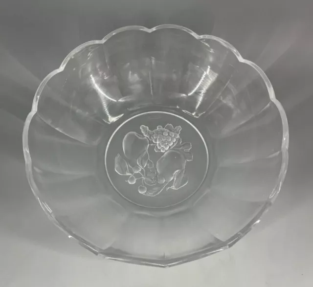 Vintage Val St. Lambert Crystal 'Brussels' Intaglio Etched Fruit Bowl / Belgium