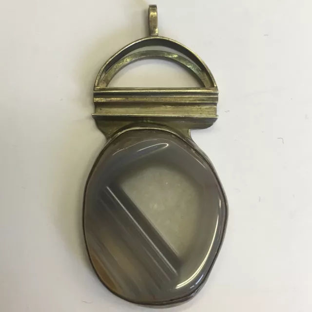 Scottish Solid Silver Pendant 1971 Modernist Large Agate Edinburgh