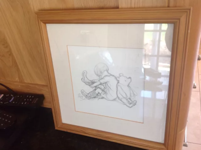 Vintage Winnie The Pooh Sketch Print Framed Ernest Howard Shepard Disney