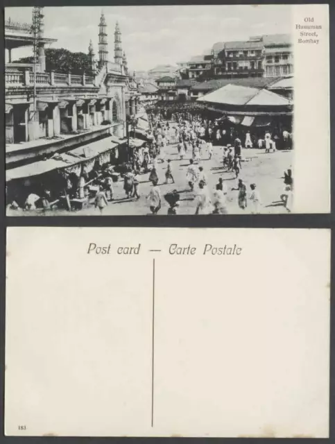 India Vintage Postcard Old Hunuman Street Scene, Bombay, Native Shops Shopfronts