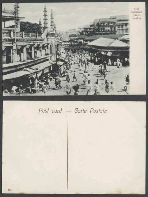 India Vintage Postcard Old Hunuman Street Scene, Bombay, Native Shops Shopfronts