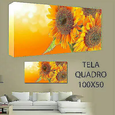 Quadri Moderni Tela 100X50   Girasoli Tramonto Colori Fiori Natura Arredo