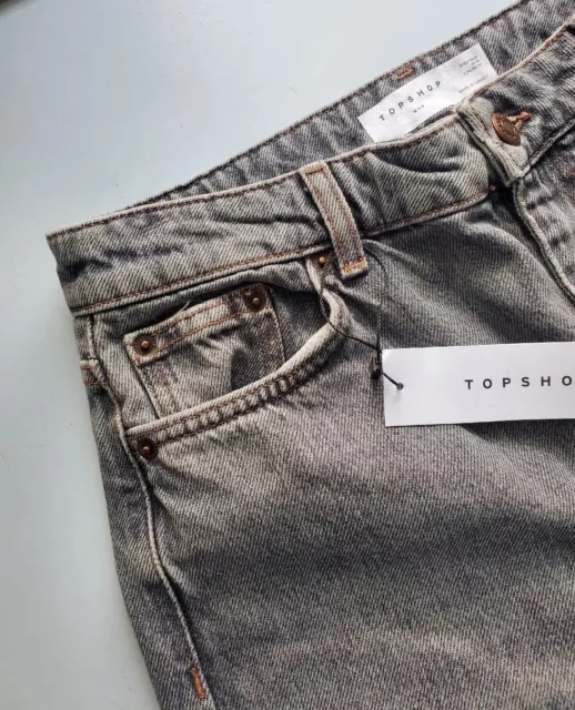 Topshop Mom Womens Jeans Pants Gray Denim Petite Fit Sze 30 x 34  New