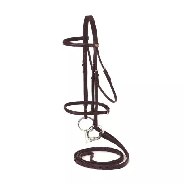 Tough-1 Raised Brown Leather Cob Sized Snaffle Bridle 20-8557