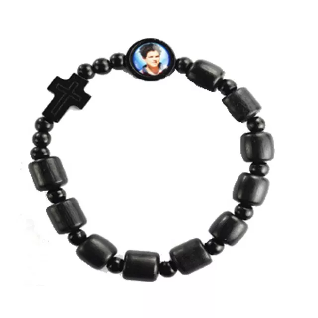 DE NIÑO Negro Madera Carlo Acutis Elástico Rosario Pulsera - B1040C