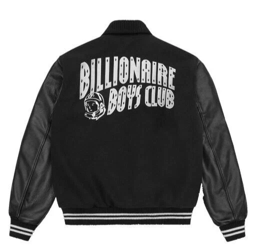 Billionaire Boys Club Black Varsity Leather Jacket Leather Sleeve & Quality Wool