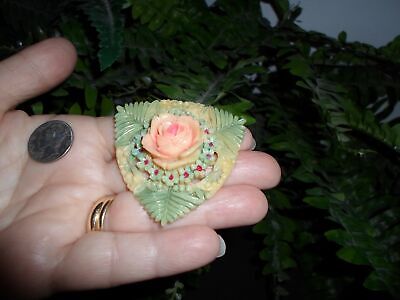 Vintage - carved CELLULOID PIN - ROSE flower brooch - unsigned