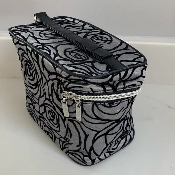 Lancôme Rose Cosmetic Makeup Case Black and Silver