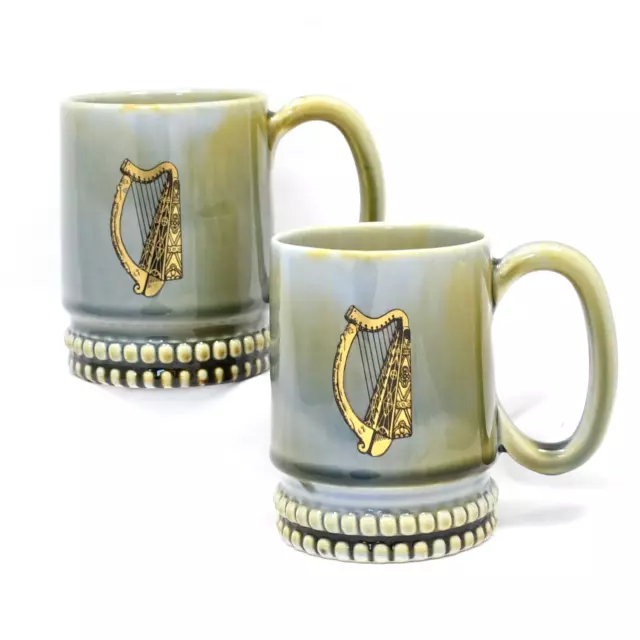 WADE Ireland Coffee Tea Mug Irish Harp Design Green Blue Brown Set of 2