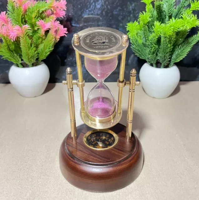 Sand Timer Compass Brass Hourglass Antique Nautical Base Maritime Glass Wooden