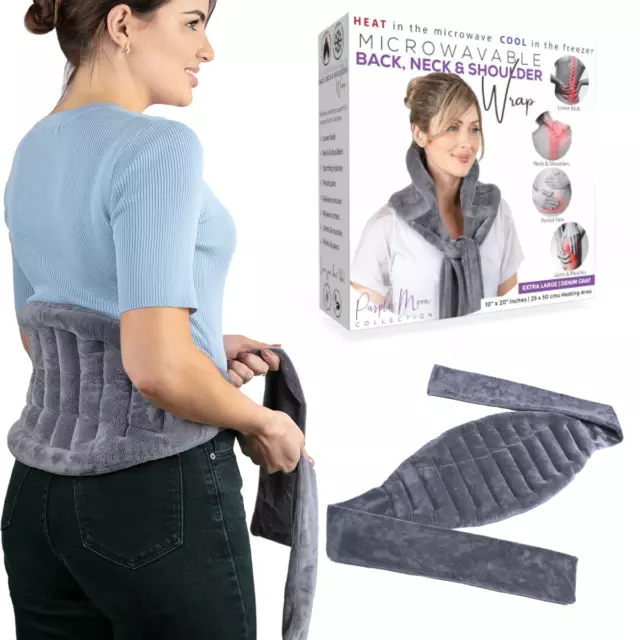 Purple Moon XL Microwave Heat Pack Wrap - Wheat Bag for Lower Back, Cramps Grey