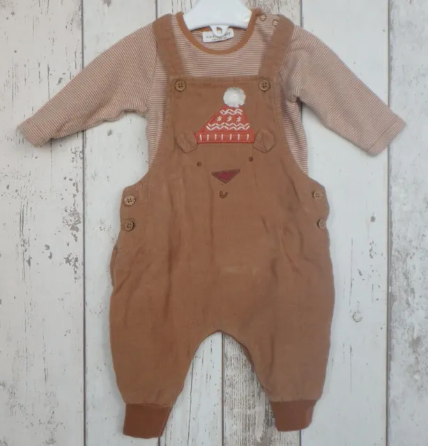 Cute Baby Boy Corduroy Bear Themed Dungaree Set - Next (Up to 3 months)