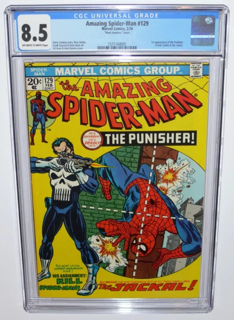 AMAZING SPIDER-MAN #129 CGC 8.5 Mark Jewelers Variant 1st Punisher MARVEL 1974