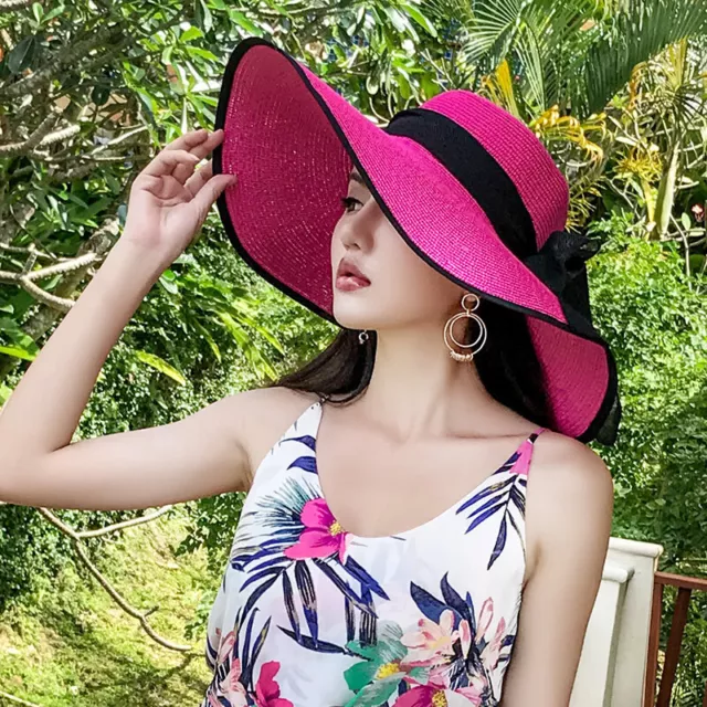 Summer Large Sun Beach Foldable Cap Hat Women Big Wide Brim Straw Hat Floppy