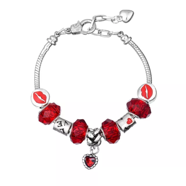 18K Gold Plated Heart Red Pink CZ Murano Charm Bracelet Made with CZ Element