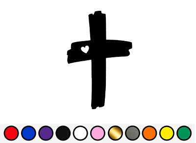 Cross With Heart Vinyl Decal Sticker | Faith Christian Church Religion Jesus 613