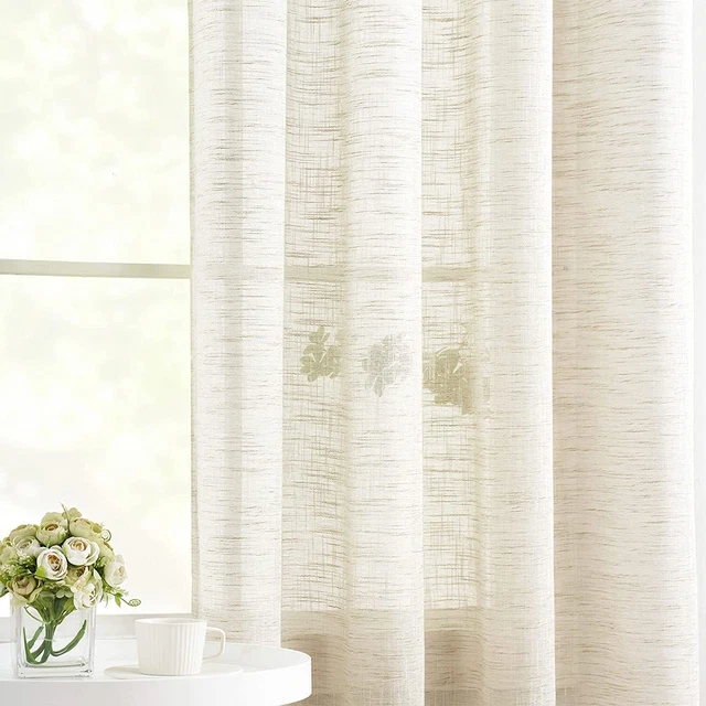Treatmentex Linen Semi Sheer Curtains for Living Room 84inch Beige Natural Farmh