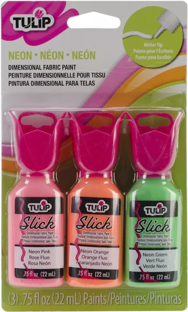 3 Neon Fabric Dimensional Puffy Paint Squeezy Bottle Tulip Quality Washable