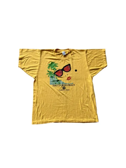 VTG Hyatt Dorado Beach Puerto Rico Yellow Short Sleeve Graphic T Shirt 90s