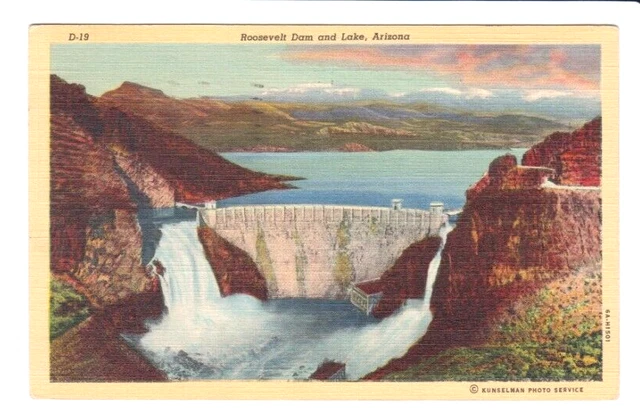 Postcard AZ Roosevelt Dam and Lake Arizona c.1942 D26