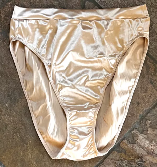 424 VICTORIA'S SECRET Lrg Champagne Second Skin Satin Hi Cut Brief Panty VINTAGE