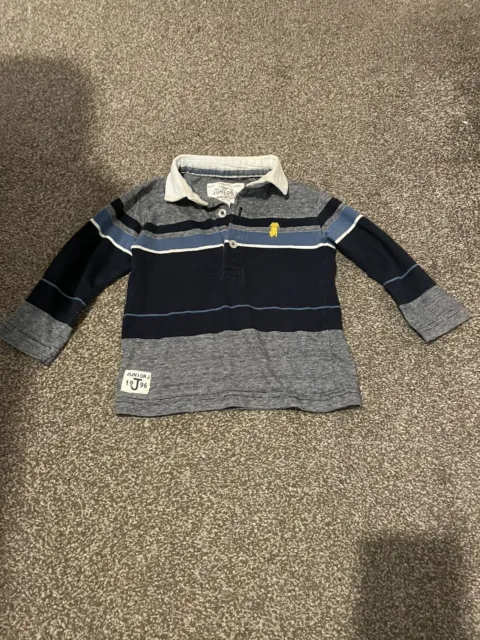 Baby Boys Blue Rugby style Top Jumper Age 12-18 Months Junior J @ Debenhams