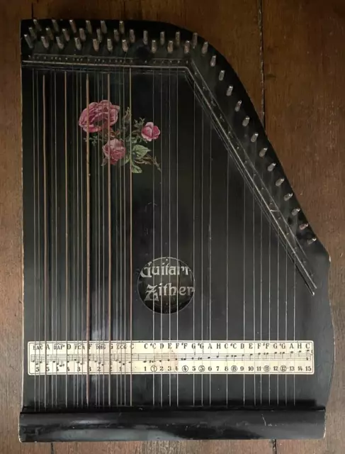 Gitarr-Zither Akkord-Zither Schwarz Rosenmuster49 Mechaniken 48 Saiten