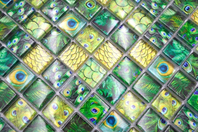 Glasmosaik Mosaikfliese grün glänzend Pfau Wand Küche Bad Dusche WC 68-WL84_b 2