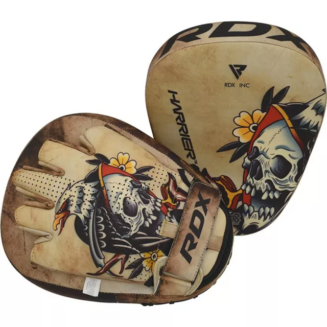 RDX Fokus-Pads T14 Harrier Tattoo Braun Leder MMA Muay Thai Pratzen Kickboxen