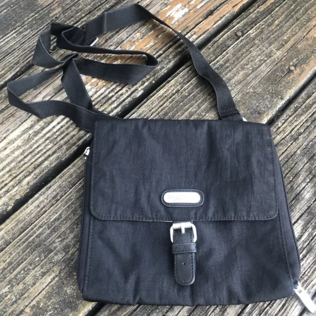 Baggallini Small Black Crossbody Bag Nylon Anti Theft Travel Purse Adj Strap