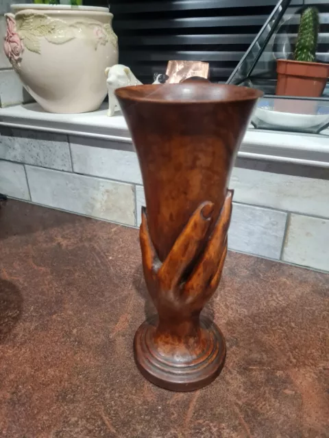 Vintage Hand Carved Wooden  Vase Chalice Souvenir Pitcairn Island.