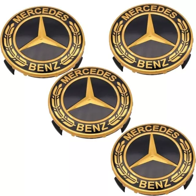 Mercedes Gold Alloy Wheel Centre Hub Caps AMG A B C E S M Class ML CLA GLA SLK