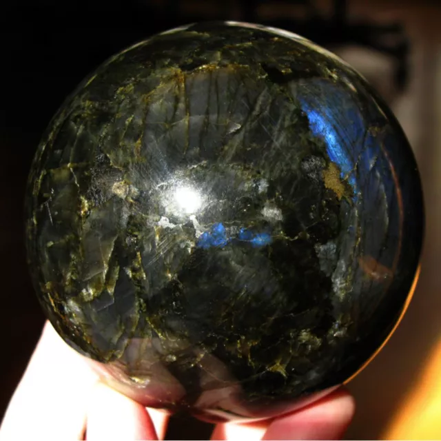 Rare sphère spectrolite finlandaise 95 mm (labradorite) 3