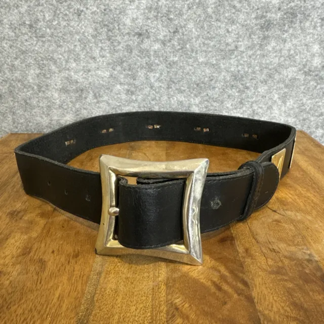 Moschino Vintage 80s original Black Leather Metal Spellout Letters Belt XS/S