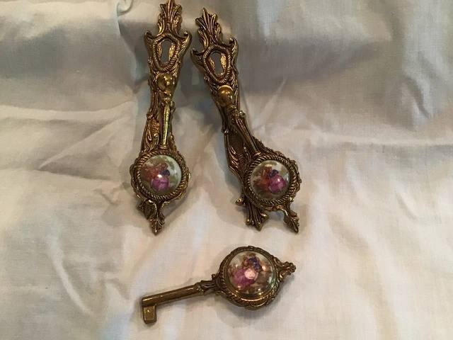 Antique french furniture hardware lot Mid-1900's brass Porcelain handles