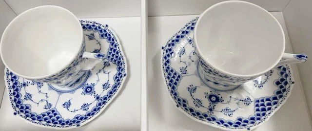 Royal Copenhagen Blue Fluted Full Lace Coffee C/S 2P Set