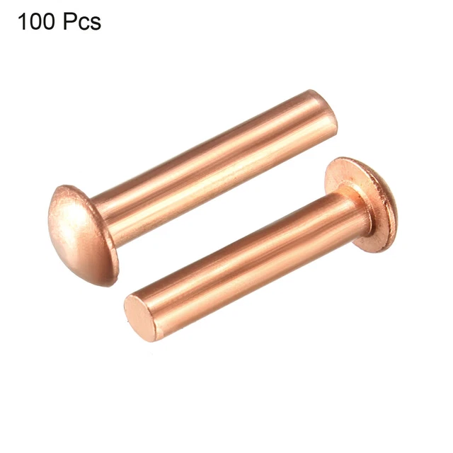 100Pcs 3/32" x 15/32" Tête ronde Cuivre Solide Rivets Attaches 3