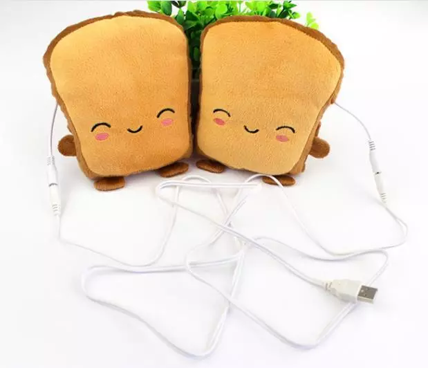 1 Pair Cute Toast USB Hand Warmers Heating Gloves Half Wearable Fingerless