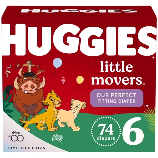 Huggies Little Movers Baby Diapers, Size 6 (35+ Lbs), 74 Ct